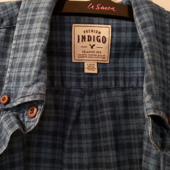 Blue checkered button up - Picture 2 of 4